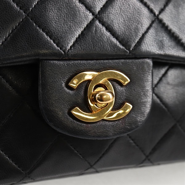 CHANEL マトラッセ ダブルフラップダブルチェーン 23 ハンドバッグ ブラック ゴールド ラムスキンの画像8