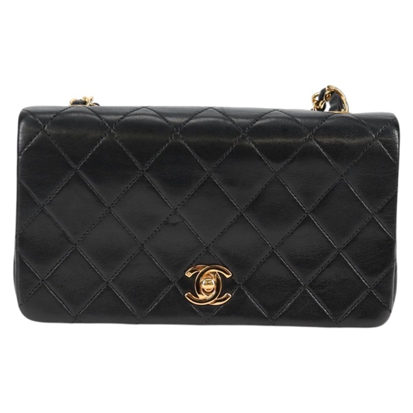 CHANEL ミニ マトラッセ シングルフラップシングルチェーン フルフラップ19 1989年 ショルダーバッグ ブラック ゴールド ラムスキンの画像1