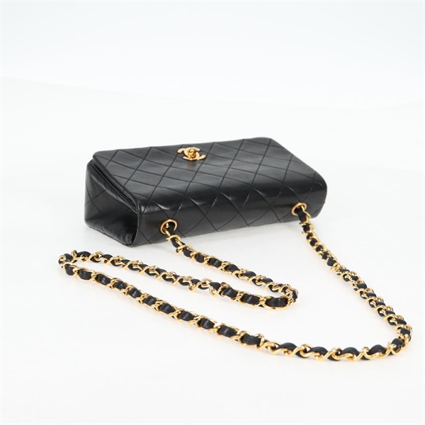 CHANEL ミニ マトラッセ シングルフラップシングルチェーン フルフラップ19 1989年 ショルダーバッグ ブラック ゴールド ラムスキンの画像5