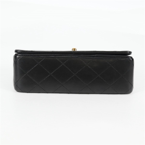 CHANEL ミニ マトラッセ シングルフラップシングルチェーン フルフラップ19 1989年 ショルダーバッグ ブラック ゴールド ラムスキンの画像6