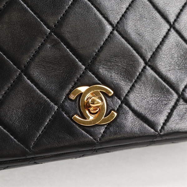 CHANEL ミニ マトラッセ シングルフラップシングルチェーン フルフラップ19 1989年 ショルダーバッグ ブラック ゴールド ラムスキンの画像8