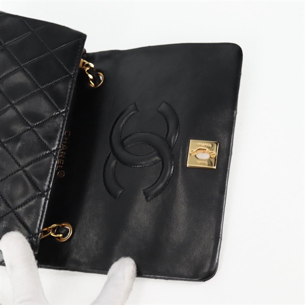 CHANEL ミニ マトラッセ シングルフラップシングルチェーン フルフラップ19 1989年 ショルダーバッグ ブラック ゴールド ラムスキンの画像9