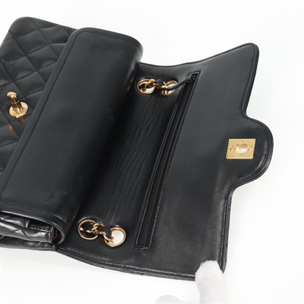 CHANEL マトラッセ ダブルフラップダブルチェーン 23 ショルダーバッグ ブラック ゴールド ラムスキンの画像9