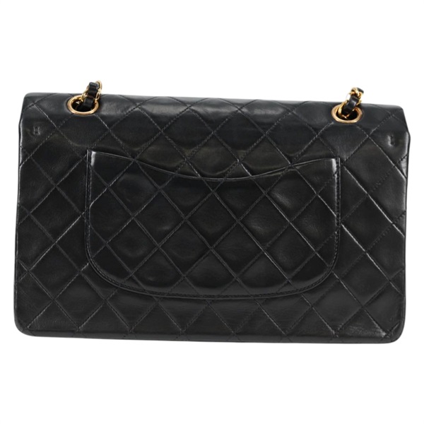CHANEL マトラッセ ダブルフラップダブルチェーン 25 ショルダーバッグ ブラック ゴールド ラムスキンの画像2