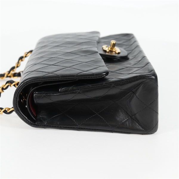 CHANEL マトラッセ ダブルフラップダブルチェーン 25 ショルダーバッグ ブラック ゴールド ラムスキンの画像3