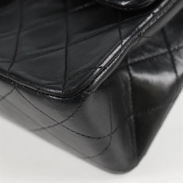 CHANEL マトラッセ ダブルフラップダブルチェーン 25 ショルダーバッグ ブラック ゴールド ラムスキンの画像7