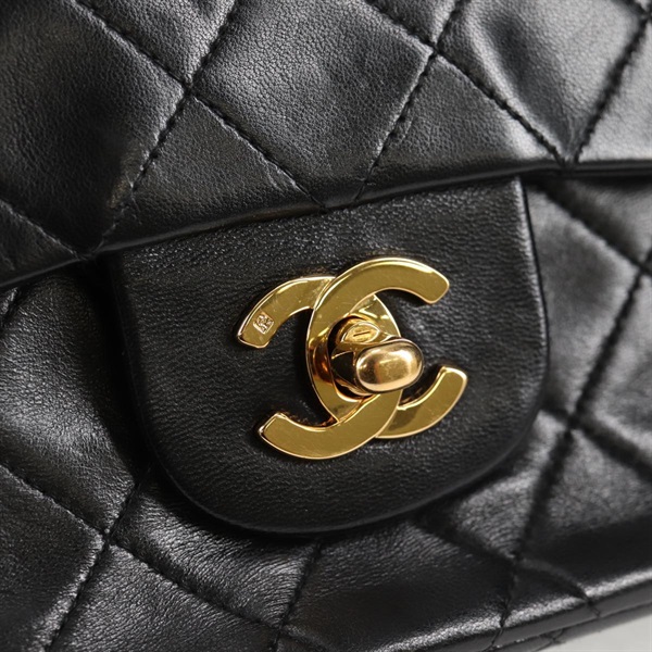 CHANEL マトラッセ ダブルフラップダブルチェーン 25 ショルダーバッグ ブラック ゴールド ラムスキンの画像8