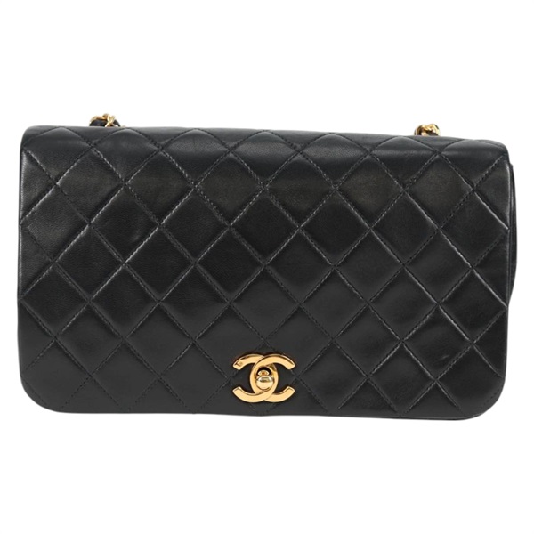 CHANEL マトラッセ シングルフラップシングルチェーン フルフラップ23 1991年 ショルダーバッグ ブラック ゴールド ラムスキンの画像1