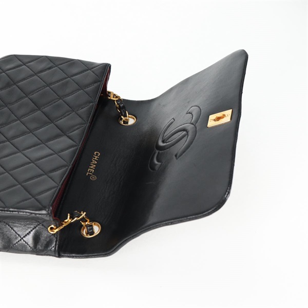 CHANEL マトラッセ シングルフラップシングルチェーン フルフラップ23 1991年 ショルダーバッグ ブラック ゴールド ラムスキンの画像9