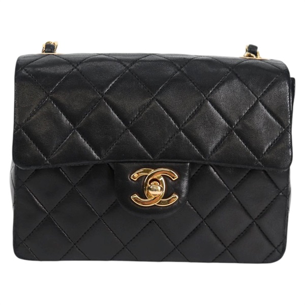 CHANEL ミニ マトラッセ シングルフラップシングルチェーン 18 ショルダーバッグ ブラック ゴールド ラムスキンの画像1