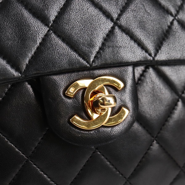 CHANEL ミニ マトラッセ シングルフラップシングルチェーン 18 ショルダーバッグ ブラック ゴールド ラムスキンの画像8