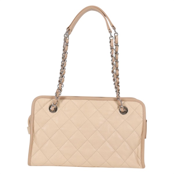 CHANEL チェーントート フレンチリビエラ ショルダーバッグ ベージュ シルバー ソフトキャビアの画像1