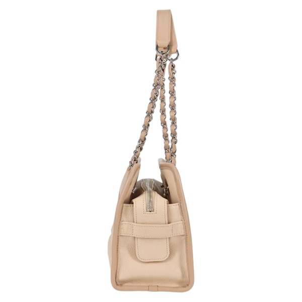 CHANEL チェーントート フレンチリビエラ ショルダーバッグ ベージュ シルバー ソフトキャビアの画像2