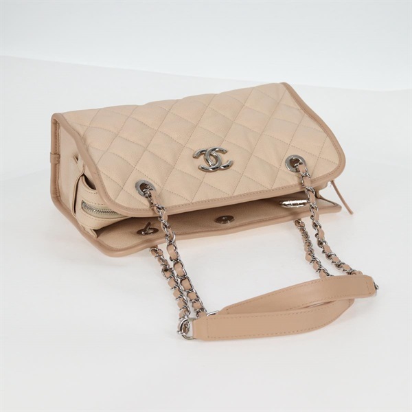 CHANEL チェーントート フレンチリビエラ ショルダーバッグ ベージュ シルバー ソフトキャビアの画像4