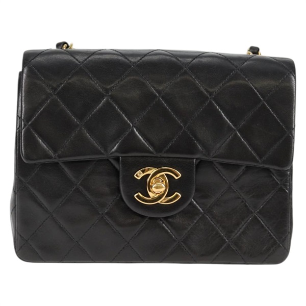 CHANEL ミニ マトラッセ シングルフラップシングルチェーン 18 ショルダーバッグ ブラック ゴールド ラムスキンの画像1
