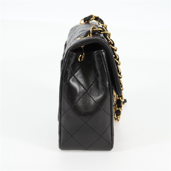 CHANEL ミニ マトラッセ シングルフラップシングルチェーン 18 ショルダーバッグ ブラック ゴールド ラムスキンの画像4