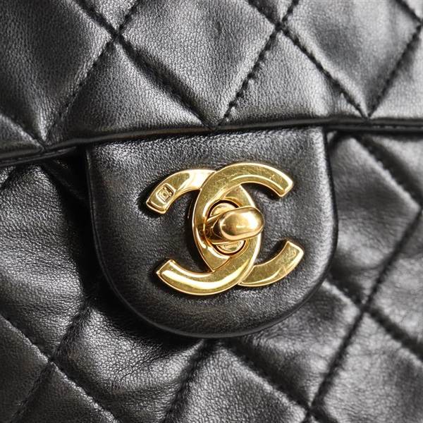 CHANEL ミニ マトラッセ シングルフラップシングルチェーン 18 ショルダーバッグ ブラック ゴールド ラムスキンの画像8
