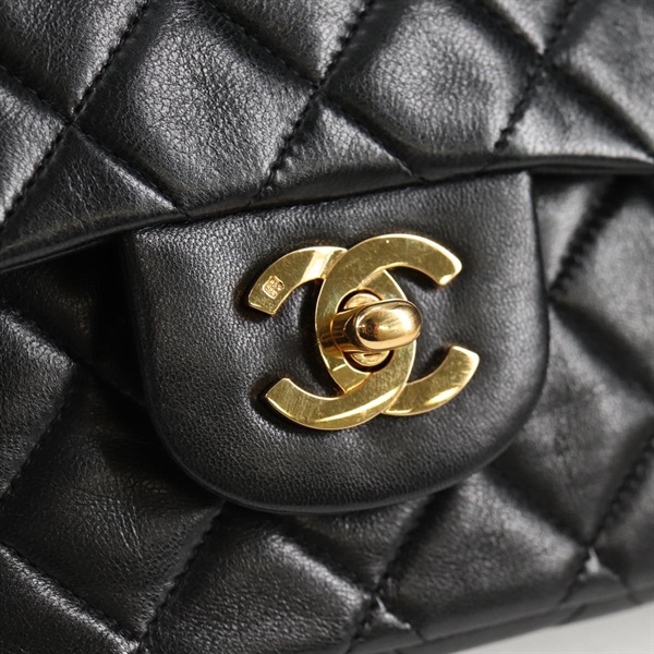 CHANEL マトラッセ ダブルフラップダブルチェーン 23 ショルダーバッグ ブラック ゴールド ラムスキンの画像8