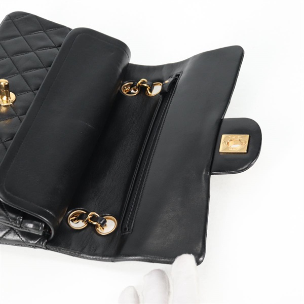 CHANEL マトラッセ ダブルフラップダブルチェーン 23 ショルダーバッグ ブラック ゴールド ラムスキンの画像9