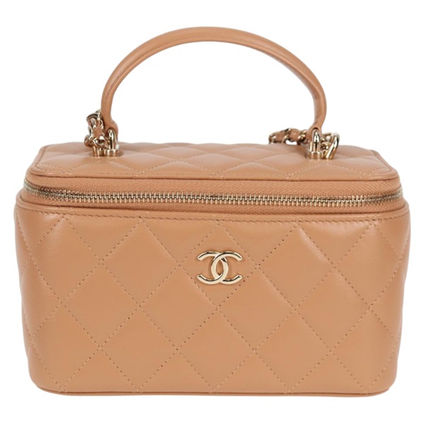 CHANEL マトラッセ チェーンバニティ ショルダーバッグ キャメル ゴールド ラムスキンの画像1