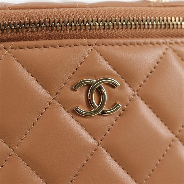 CHANEL マトラッセ チェーンバニティ ショルダーバッグ キャメル ゴールド ラムスキンの画像8