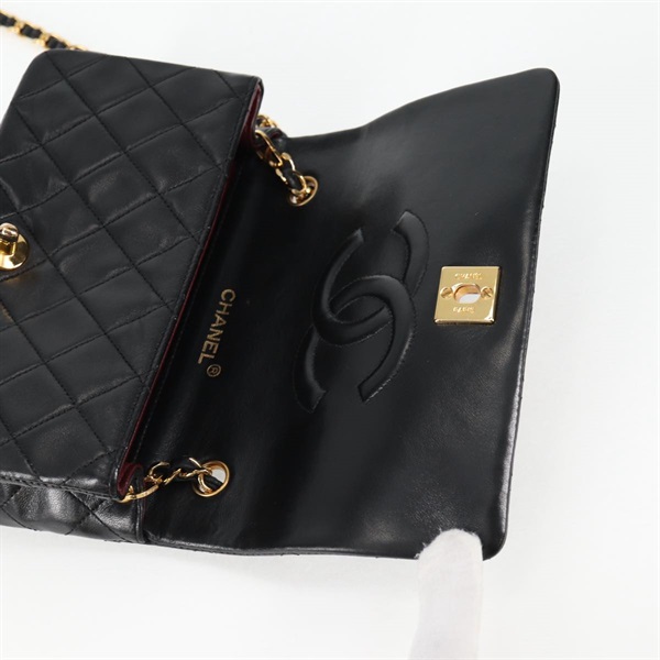 CHANEL ミニ マトラッセ フルフラップ18 1990年 ショルダーバッグ ブラック ゴールド ラムスキンの画像9