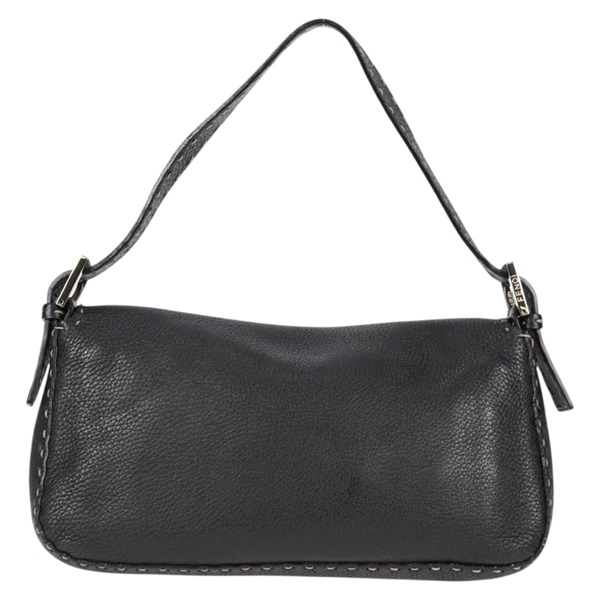 FENDI マンマバゲット オールレザー ショルダーバッグ ブラック シルバー セレリアレザーの画像1
