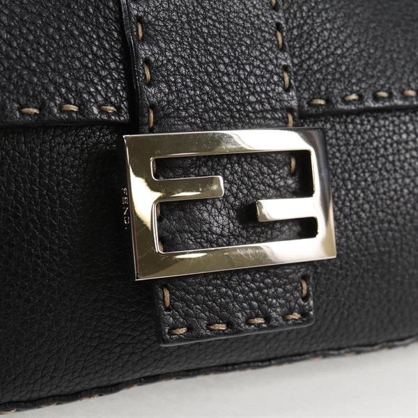 FENDI マンマバゲット オールレザー ショルダーバッグ ブラック シルバー セレリアレザーの画像7