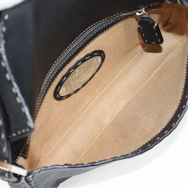 FENDI マンマバゲット オールレザー ショルダーバッグ ブラック シルバー セレリアレザーの画像8