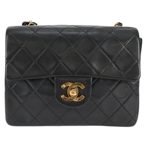 CHANEL ミニ マトラッセ シングルフラップシングルチェーン 18 ショルダーバッグ ブラック ゴールド ラムスキンの画像1