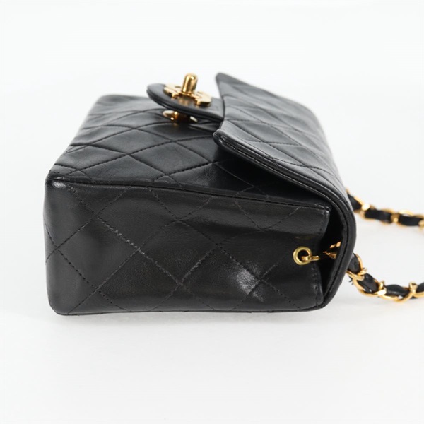 CHANEL ミニ マトラッセ シングルフラップシングルチェーン 18 ショルダーバッグ ブラック ゴールド ラムスキンの画像4