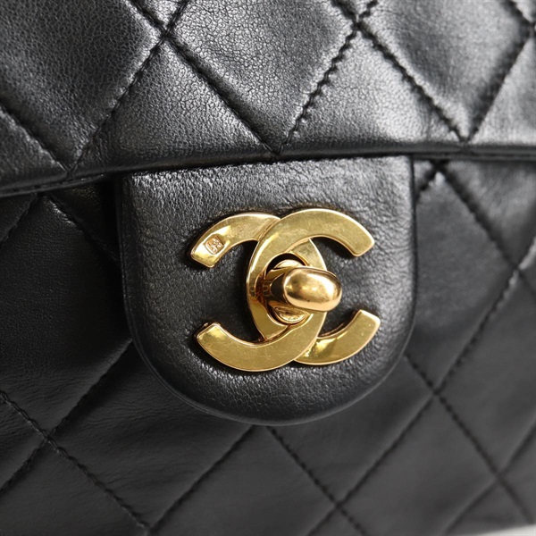 CHANEL ミニ マトラッセ シングルフラップシングルチェーン 18 ショルダーバッグ ブラック ゴールド ラムスキンの画像8