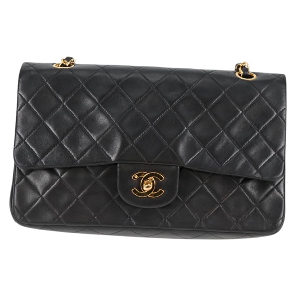 CHANEL マトラッセ ダブルフラップダブルチェーン ショルダーバッグ ブラック ゴールド ラムスキンの画像1