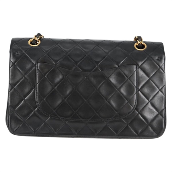 CHANEL マトラッセ ダブルフラップダブルチェーン ショルダーバッグ ブラック ゴールド ラムスキンの画像2