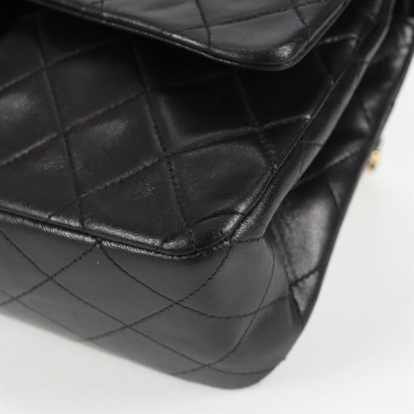 CHANEL マトラッセ ダブルフラップダブルチェーン ショルダーバッグ ブラック ゴールド ラムスキンの画像7