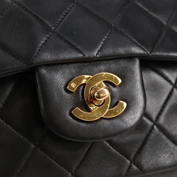 CHANEL マトラッセ ダブルフラップダブルチェーン ショルダーバッグ ブラック ゴールド ラムスキンの画像8