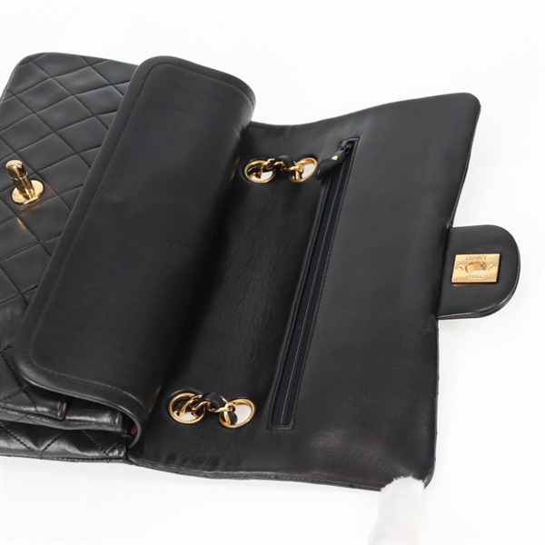 CHANEL マトラッセ ダブルフラップダブルチェーン ショルダーバッグ ブラック ゴールド ラムスキンの画像9