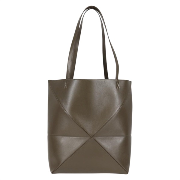 LOEWE パズル フォルド ミディアム トートバッグ カーキ シャイニーカーフの画像1