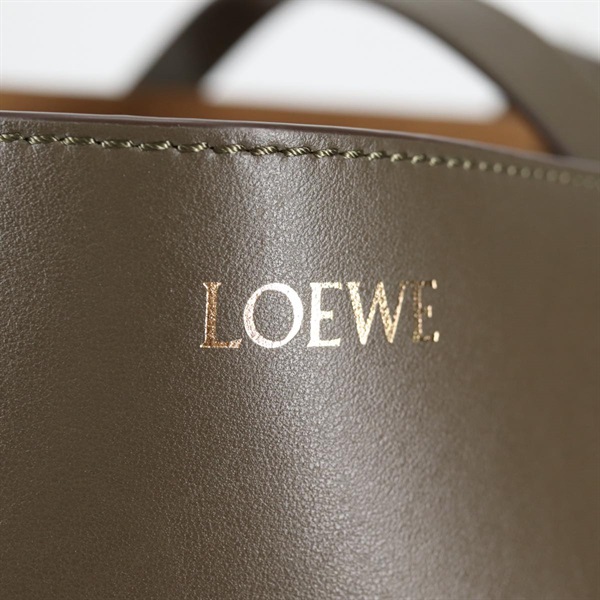 LOEWE パズル フォルド ミディアム トートバッグ カーキ シャイニーカーフの画像7