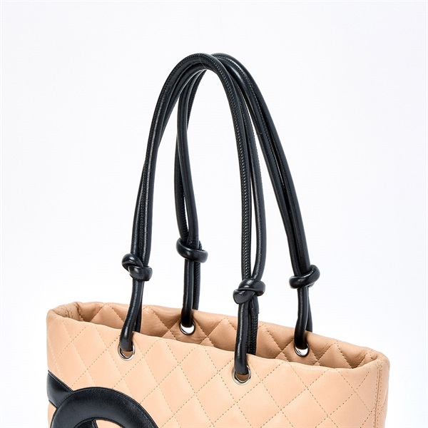 CHANEL カンボン ミディアムトート ハンドバッグ ベージュ シルバー ラムスキンの画像3