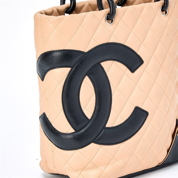CHANEL カンボン ミディアムトート ハンドバッグ ベージュ シルバー ラムスキンの画像4